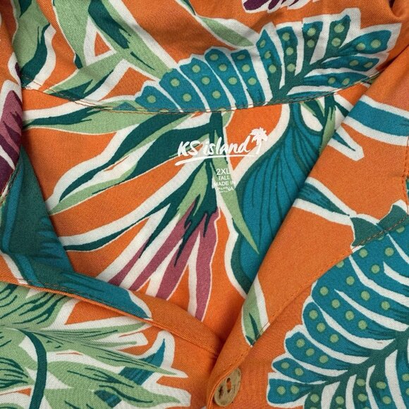 KS Island Mens 2XL Tall Orange Palm Frond Hawaiian Short Sleeve Shirt - Picture 3 of 8